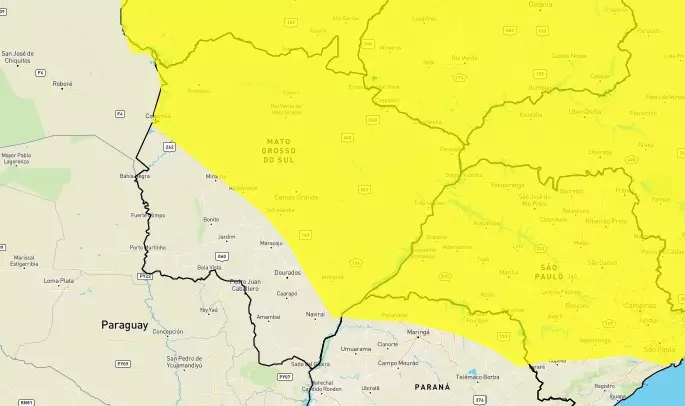 MS está em alerta de chuvas intensas com ventos de 60 km/h neste domingo
